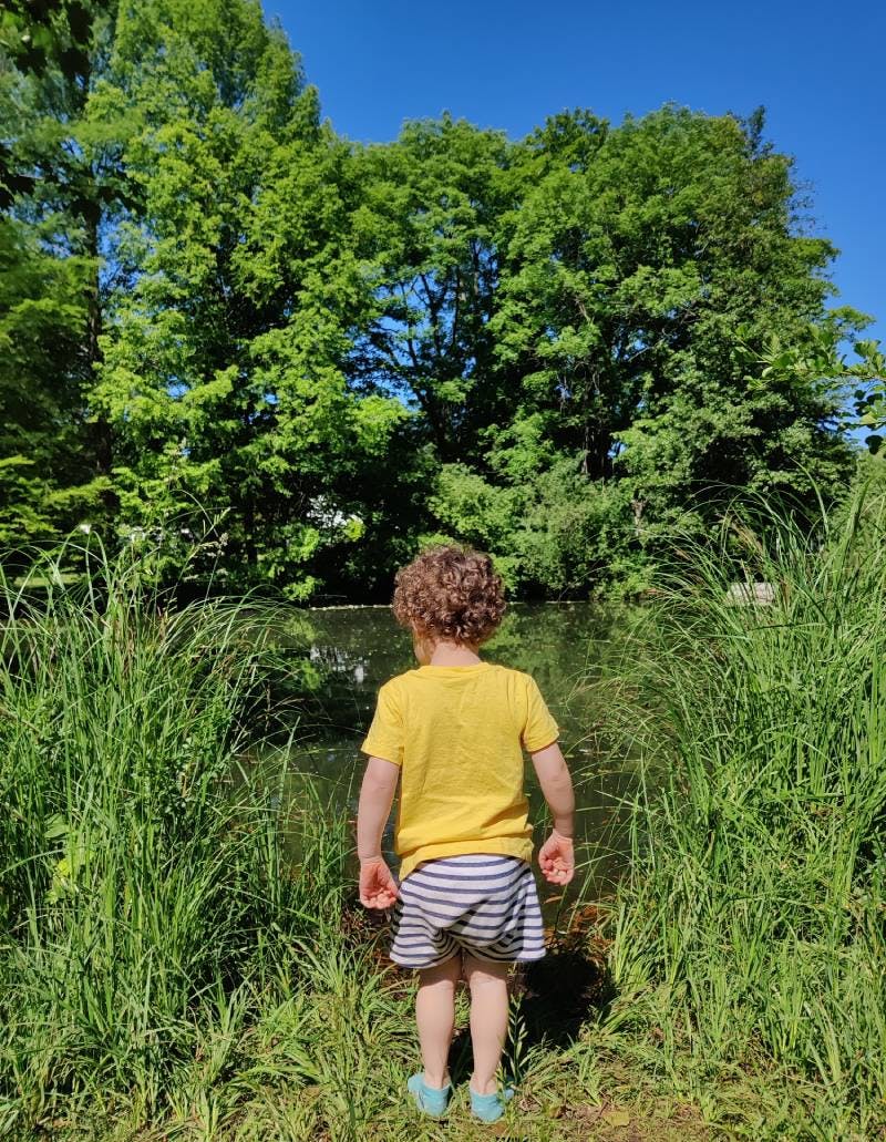 My son by a small lake in Steglitz